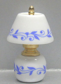 Dollhouse Miniature China/Brass Lamp-Blue Leaves